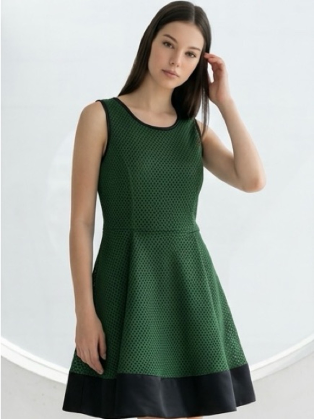 Pink Tartan Y2K Kelly Green Black Satin Hem Chic Mesh Fitted Flare Dress-14